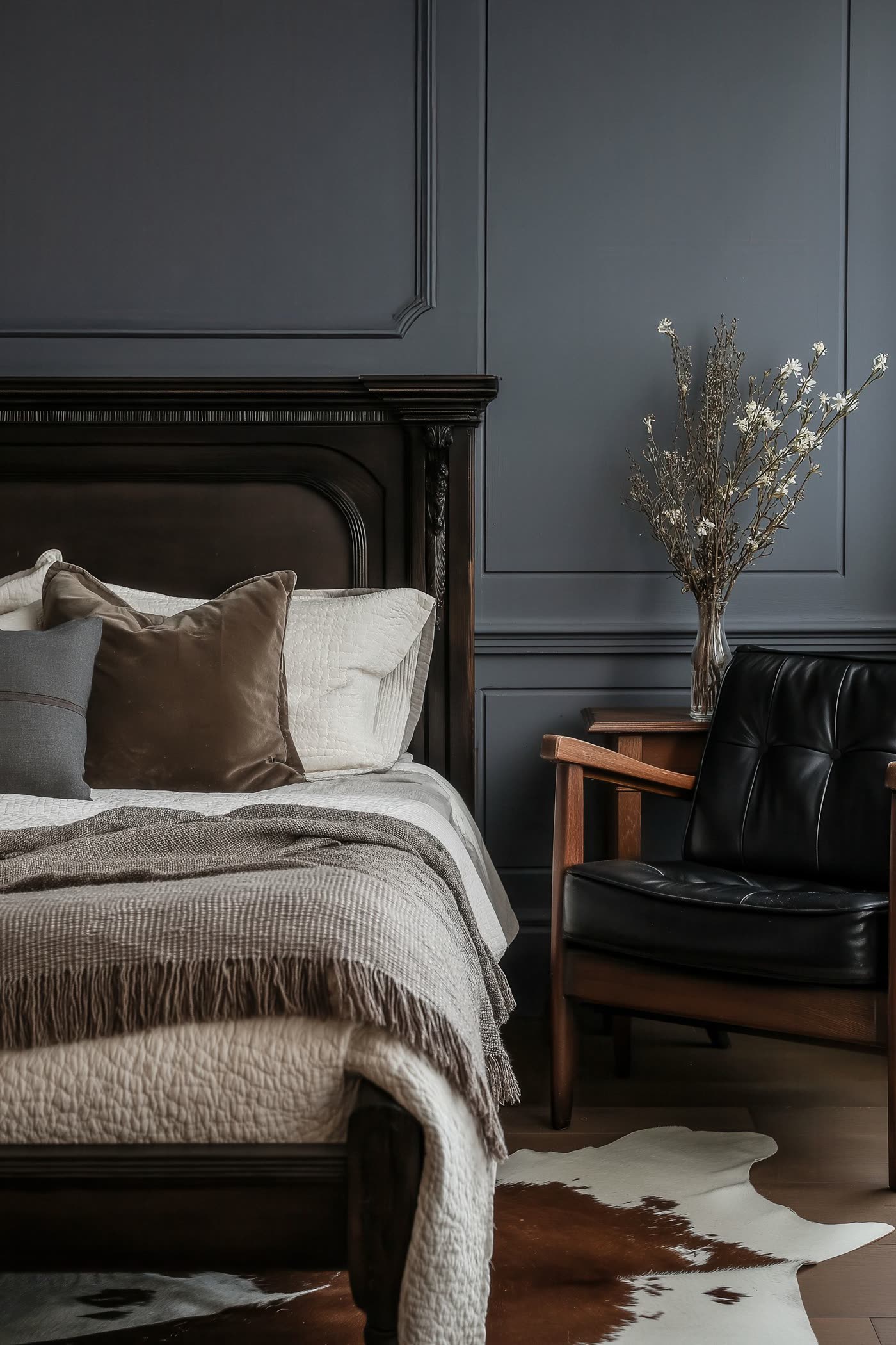Chambre aux boiseries sombres dessinée par une architecte d'intérieur